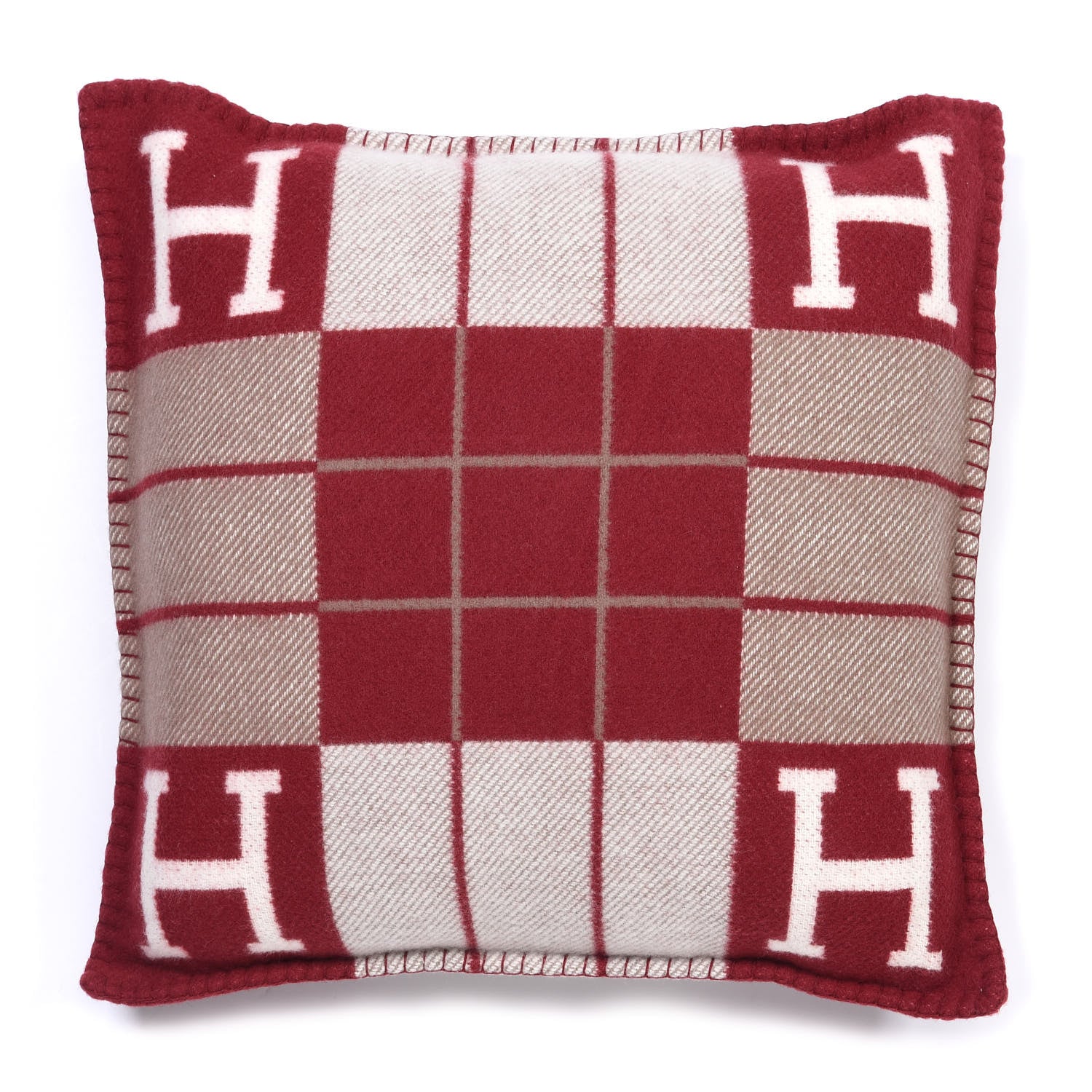 Hermes Wool Cashmere Avalon III Pillow PM Ecru Rouge 1 of 3