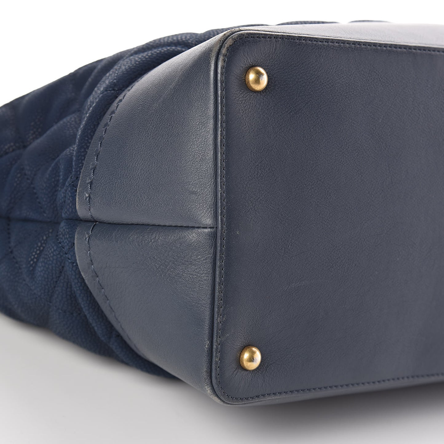 Iridescent Caviar Quilted Globe Trotter Shopping Tote Navy Blue