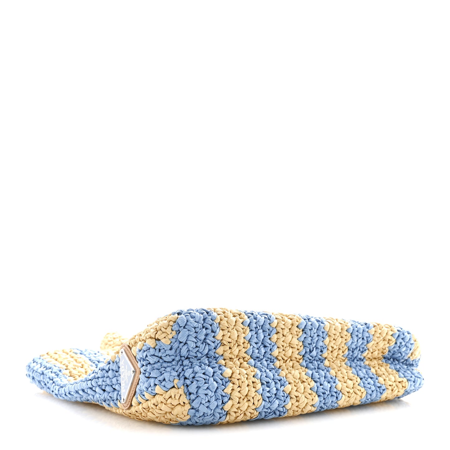 Yarn Raffia Effect Crochet Striped Small Logo Tote Naturale Celeste