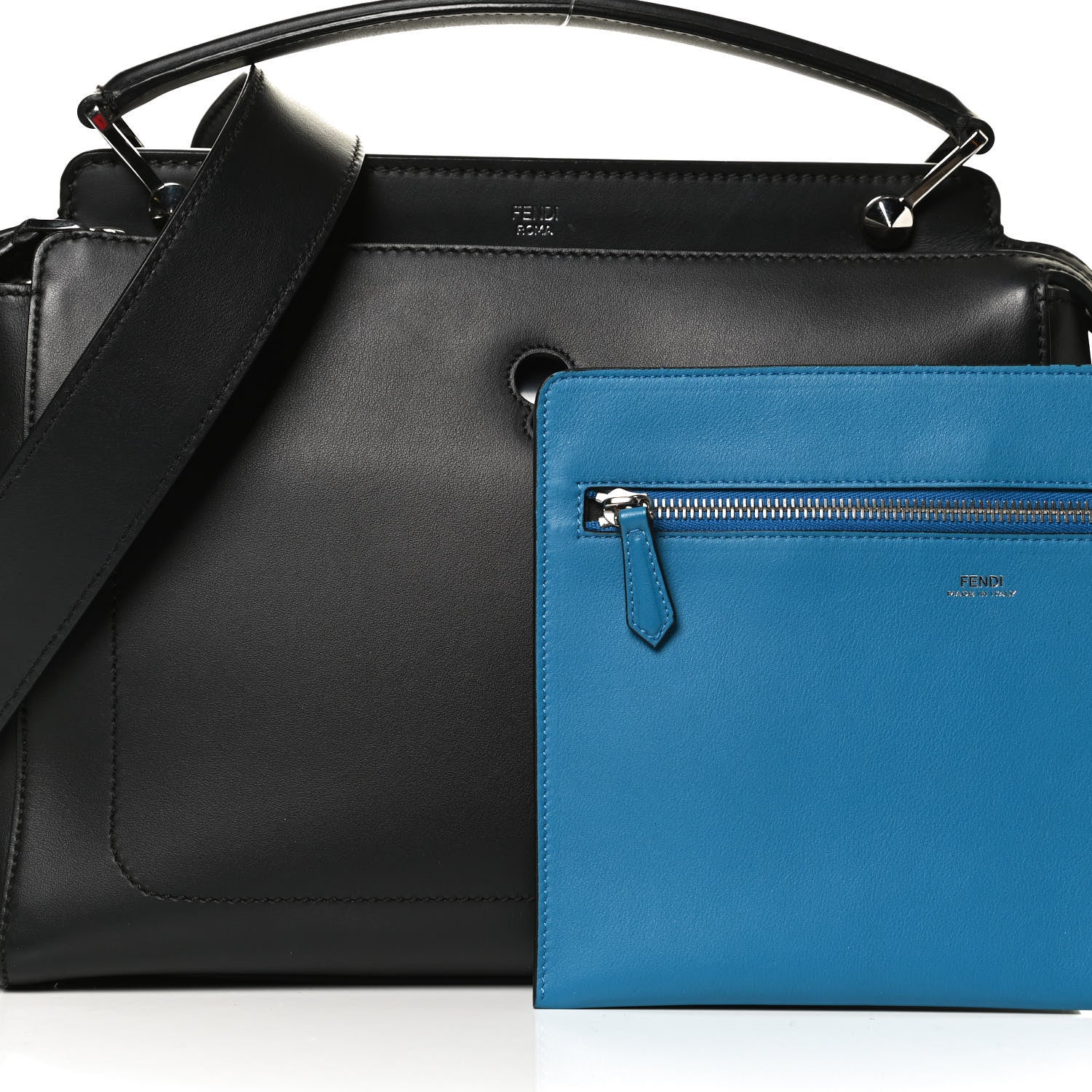 Fendi Vitello Baltico Dolce DotCom Satchel Black Blue Royal 4 of 9