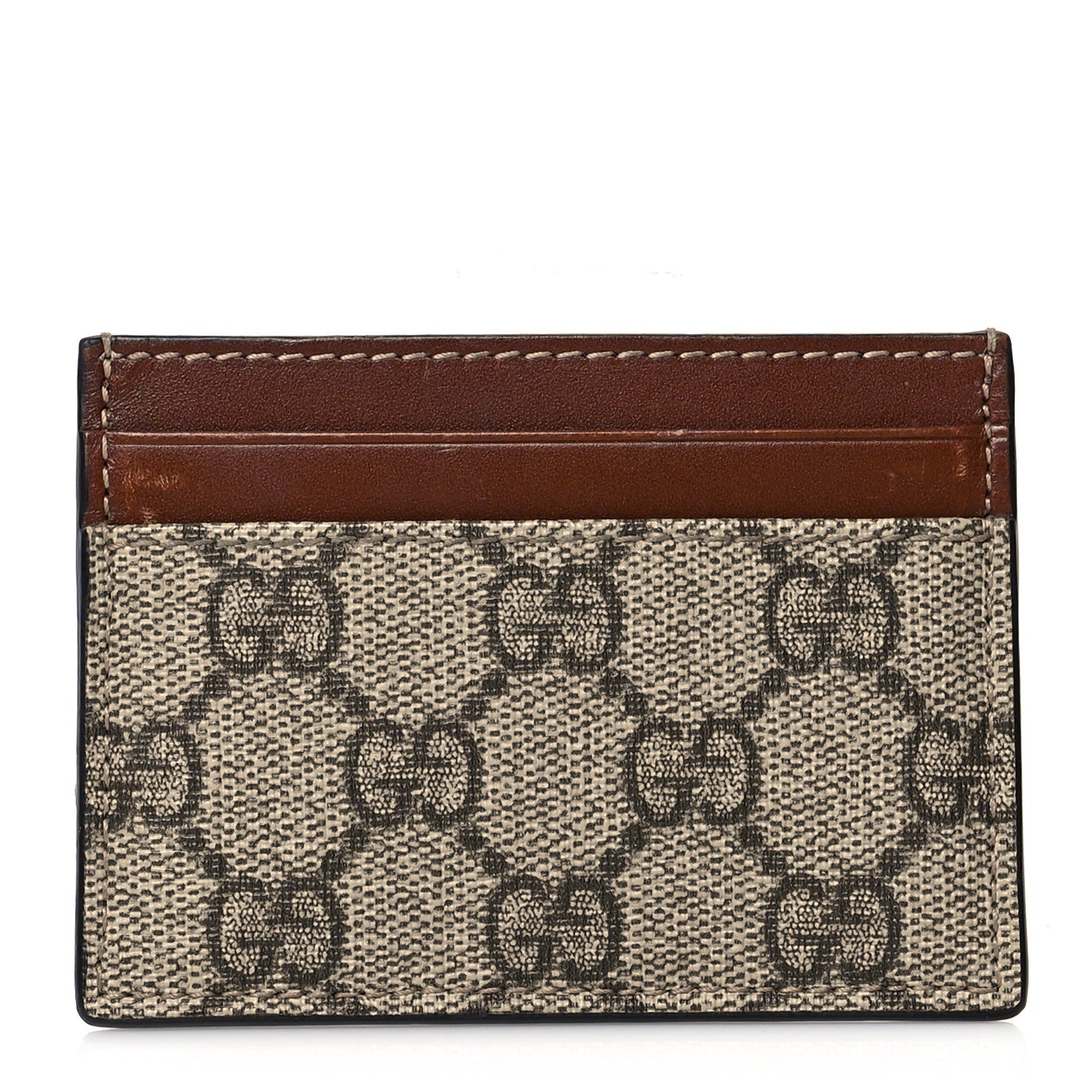 Gucci GG Supreme Monogram Calfskin Card Holder Beige Ebony Cuir 1 of 11