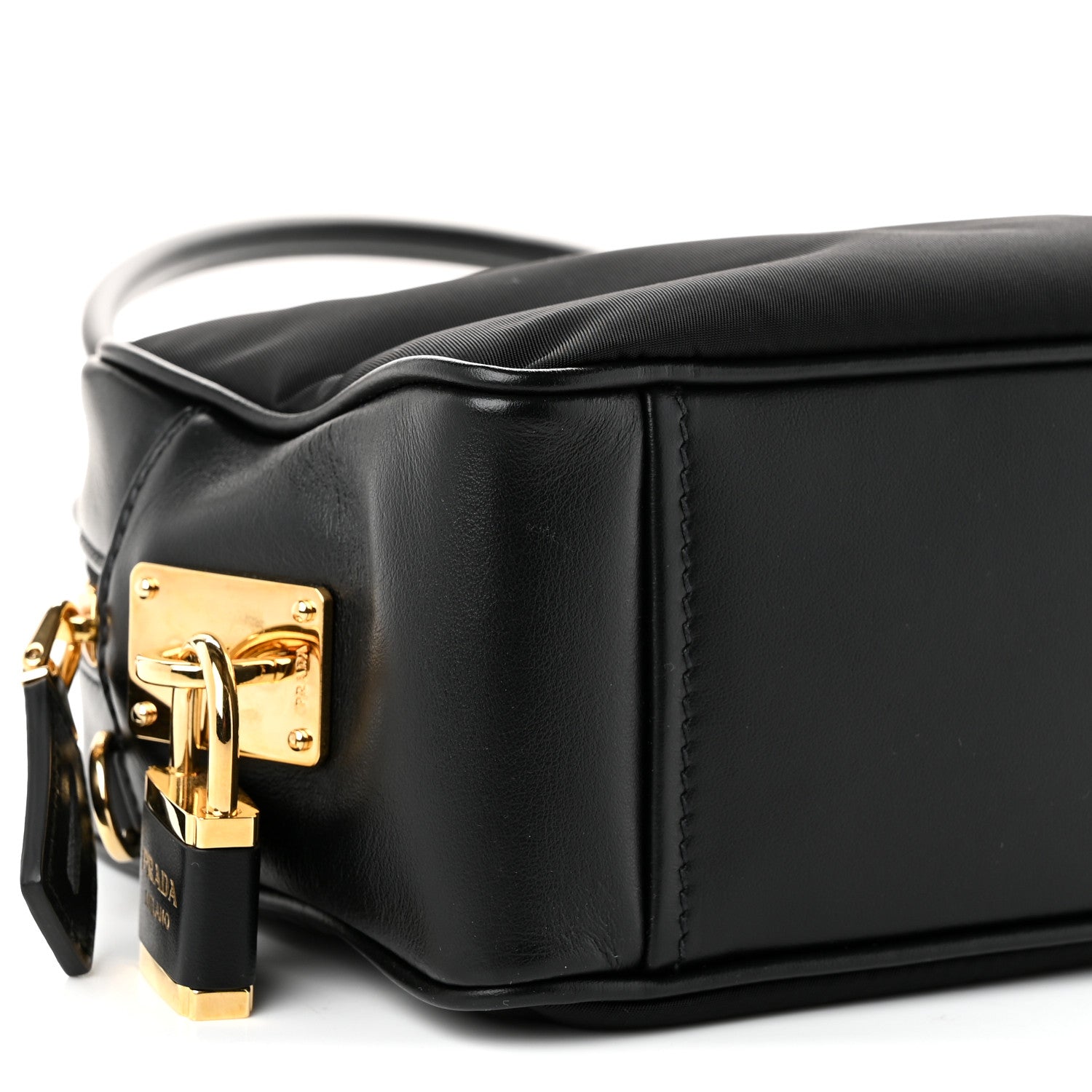 Prada Re-Nylon Vitello Small Top Handle Padlock Bag Black 8 of 9
