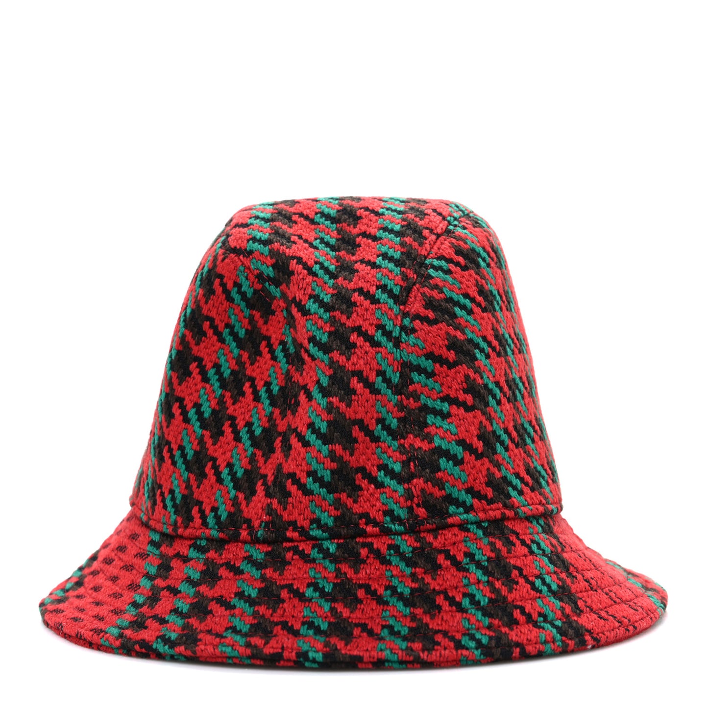 Tweed Wool Houndstooth Interlocking G Bucket Hat M Red Green