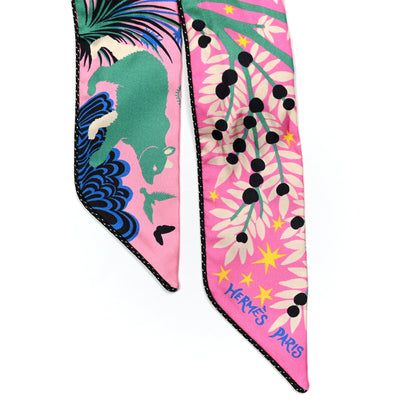 Hermes Silk Sous Le Charme D Orphee Baguette Twilly Rose Bleu Black 2 of 4