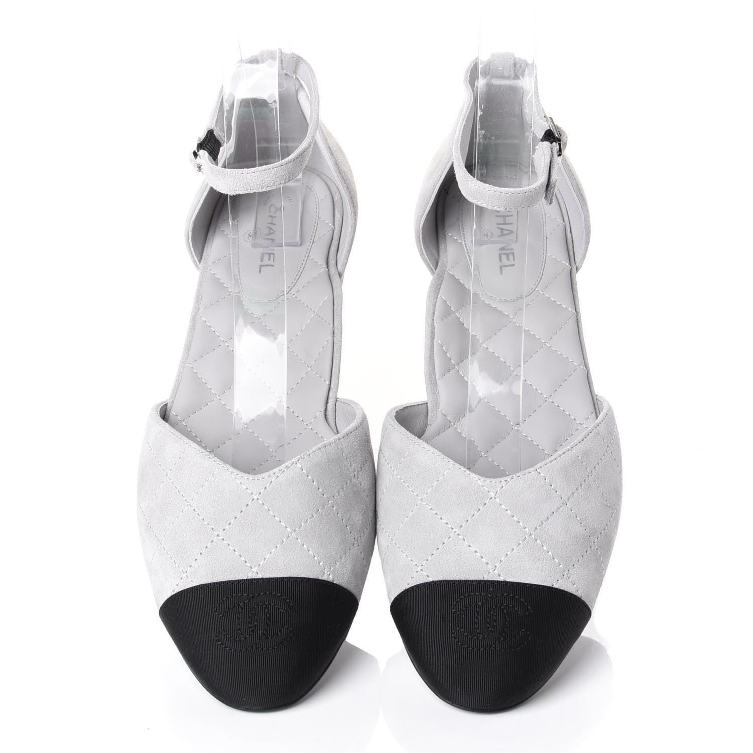 Chanel Suede Grosgrain Cap Toe CC Ankle Strap Sandals 39.5 Grey Black 5 of 10