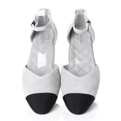 Chanel Suede Grosgrain Cap Toe CC Ankle Strap Sandals 39.5 Grey Black 5 of 10