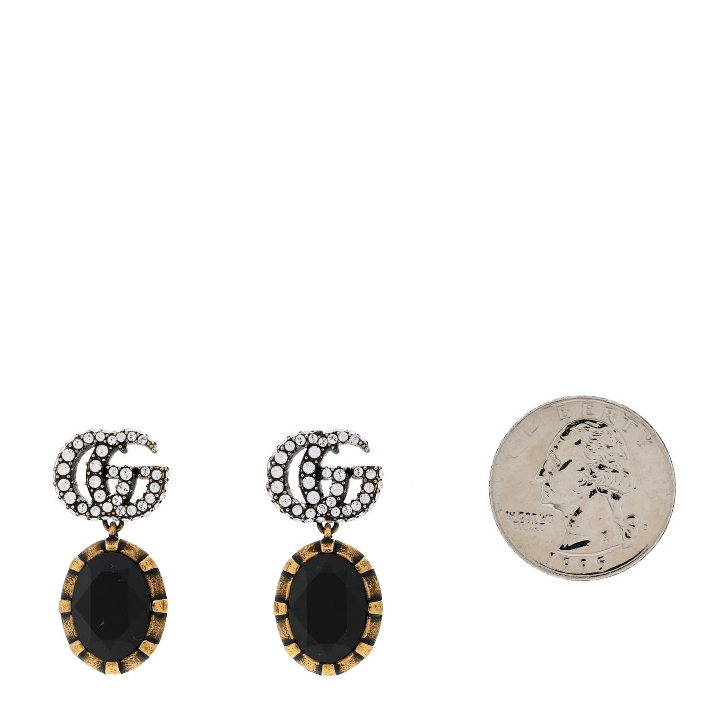 Crystal Double G Earrings Black Aged Gold