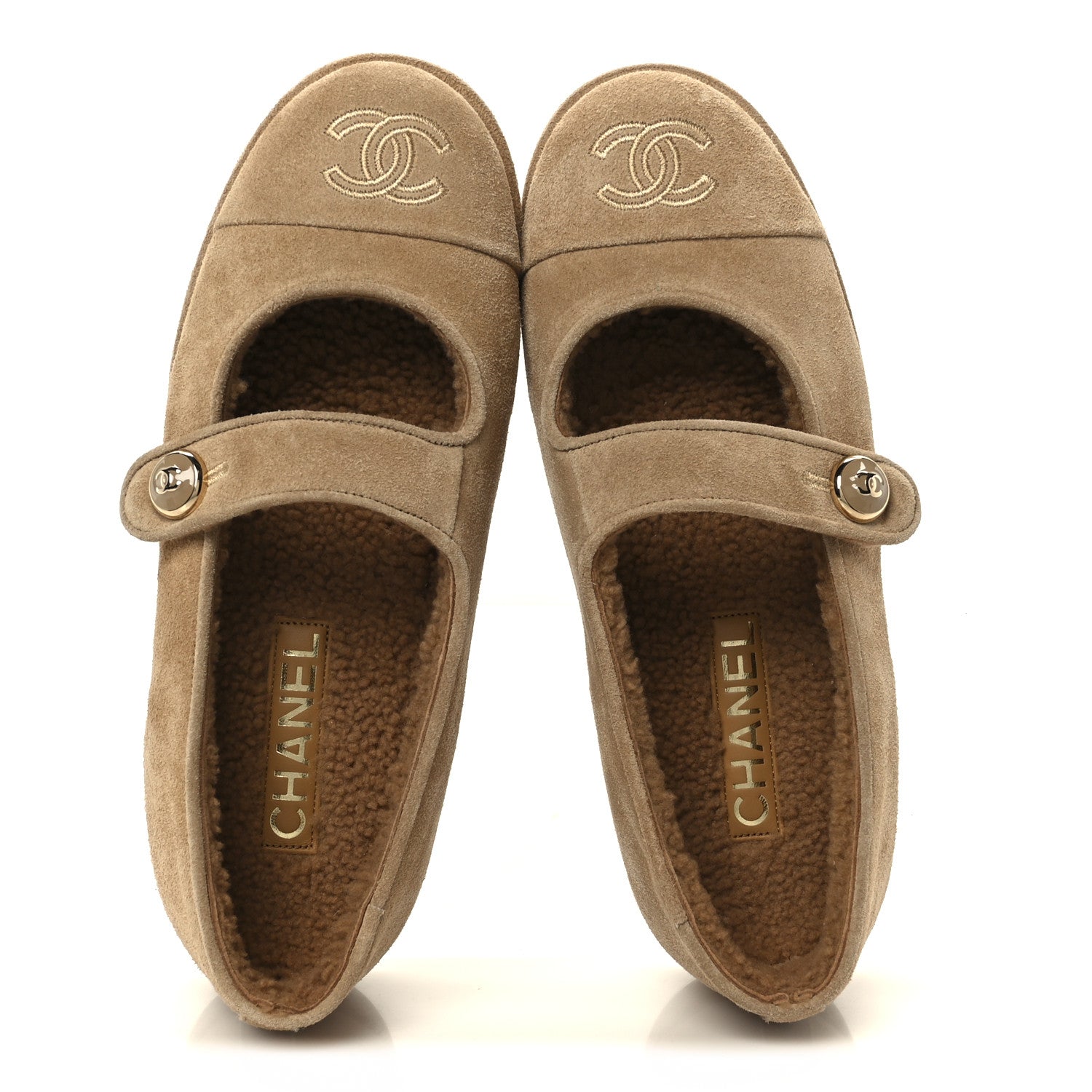 Chanel Suede Cap Toe CC Mary Jane Flats 36.5 Beige 2 of 11