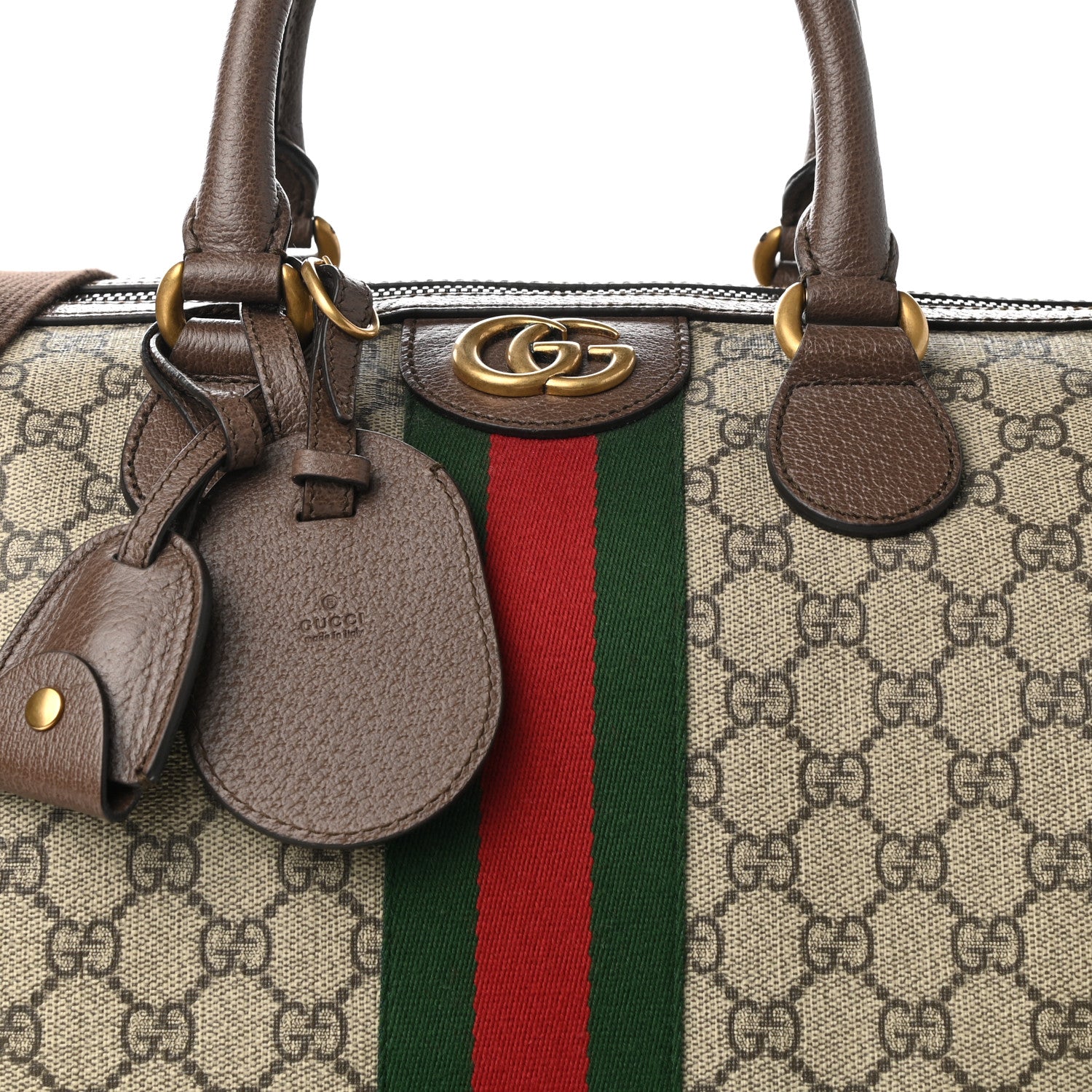 Gucci GG Supreme Monogram Textured Dollar Calfskin Web Medium Ophidia Carry-On Duffle Bag Beige Ebony New Acero 8 of 10