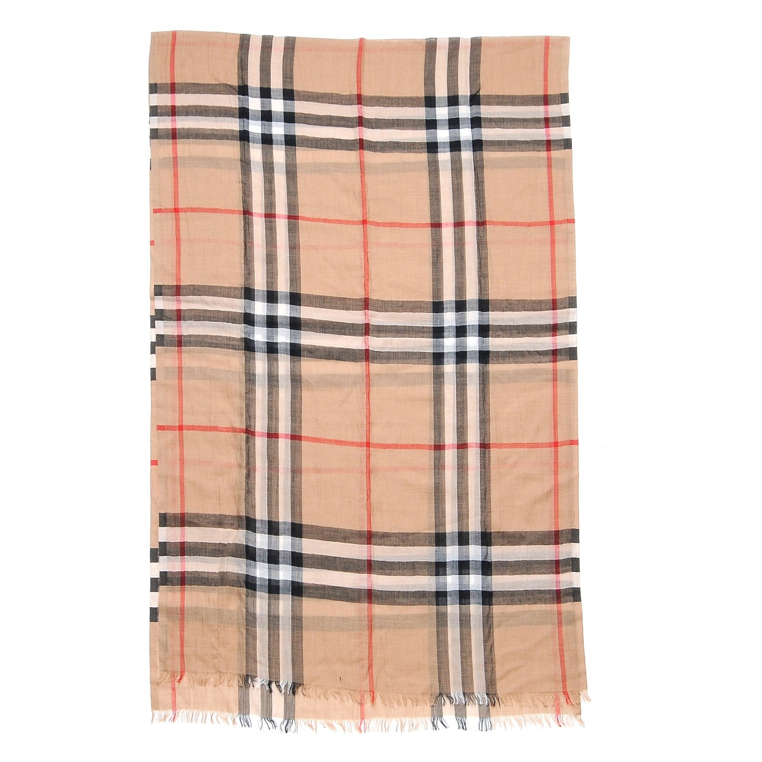 Burberry Wool Silk House Check Lightweight Scarf Camel 3 of 4
