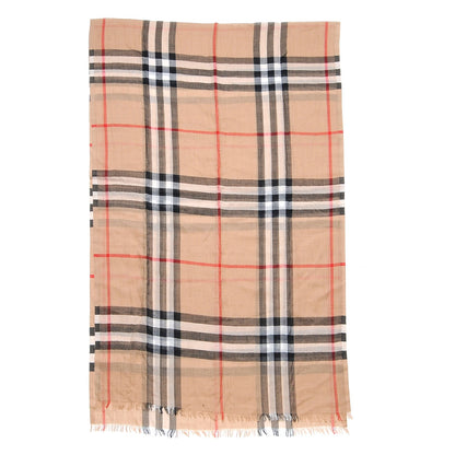 Burberry Wool Silk House Check Lightweight Scarf Camel 3 of 4