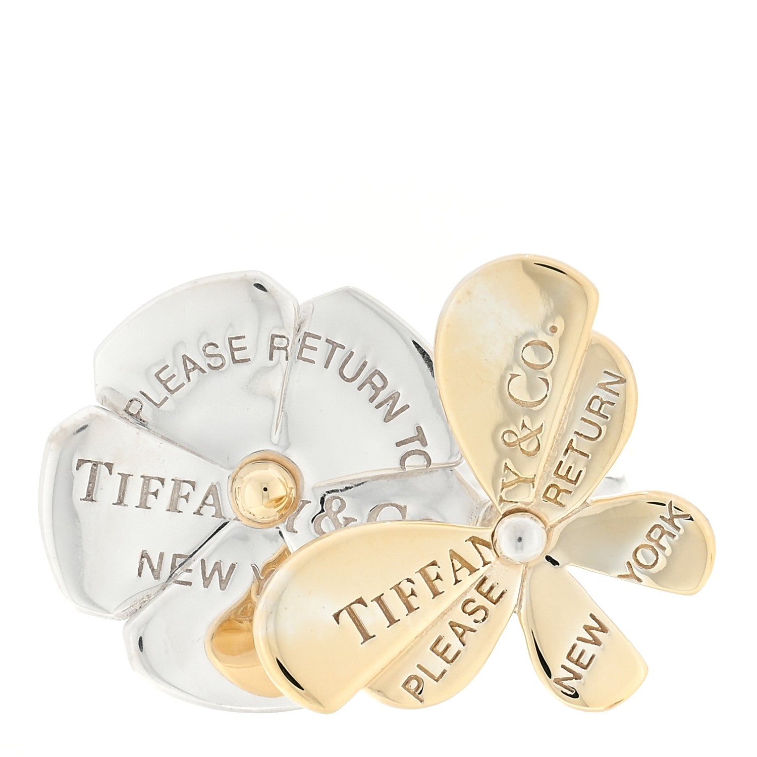 Tiffany 18K Yellow Gold Sterling Silver Return to Tiffany Love Bugs Butterfly Flower Ring 54 7 1 of 4
