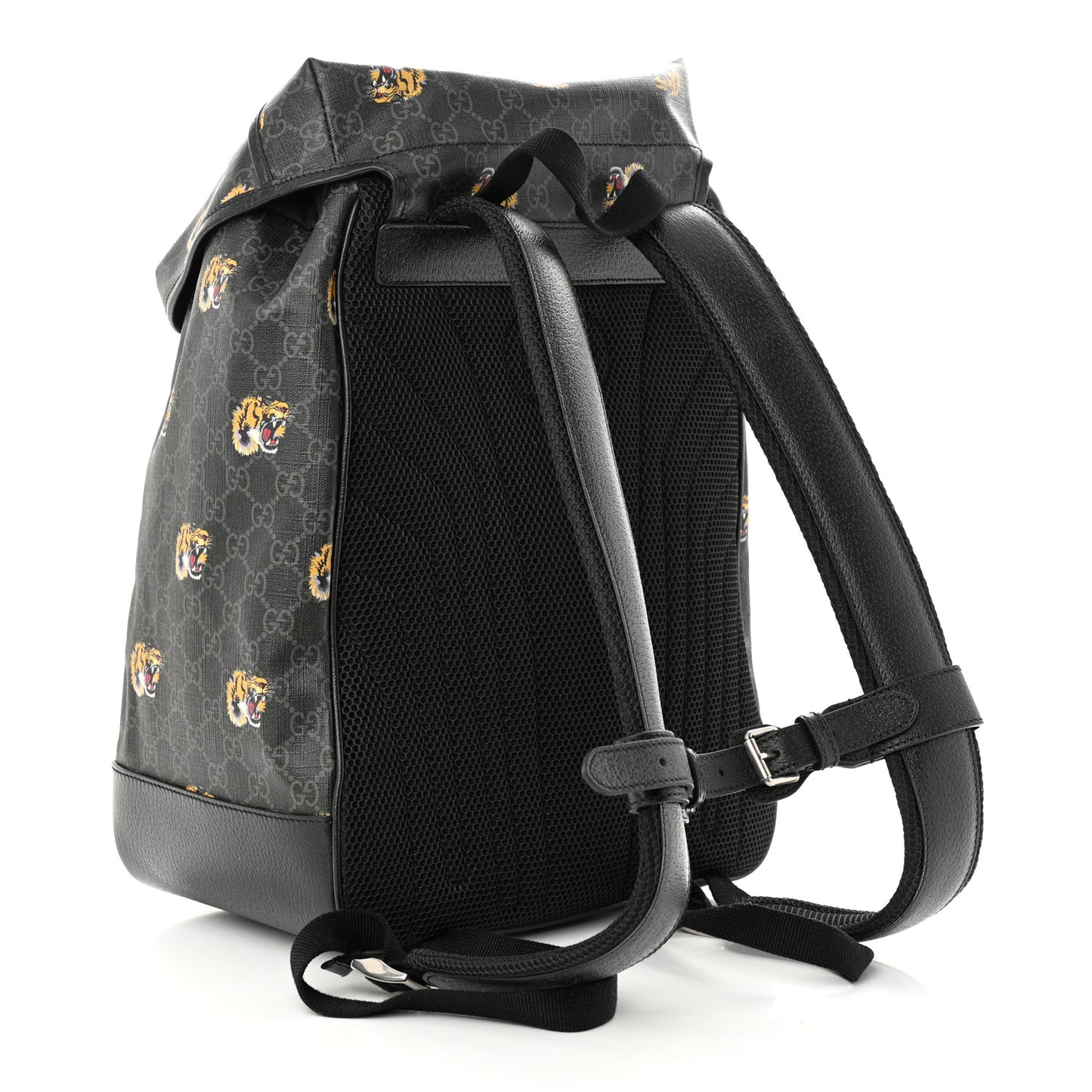 GG Supreme Monogram Azalea Calfskin Tigers Medium Retro Interlocking G Backpack Black
