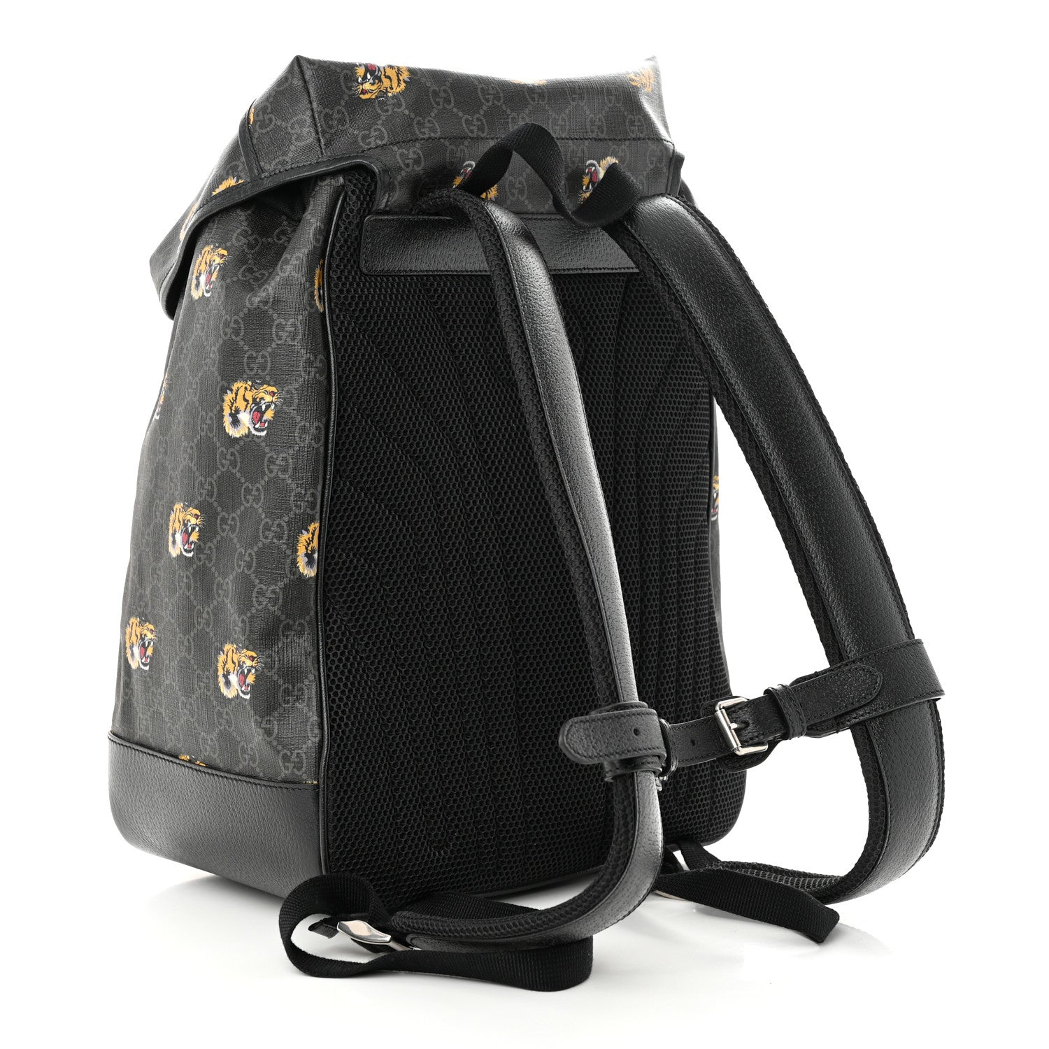 Gucci GG Supreme Monogram Azalea Calfskin Tigers Medium Retro Interlocking G Backpack Black 3 of 10