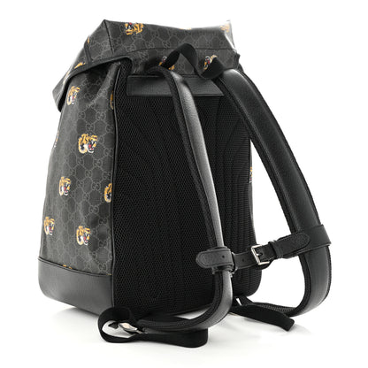 Gucci GG Supreme Monogram Azalea Calfskin Tigers Medium Retro Interlocking G Backpack Black 3 of 10