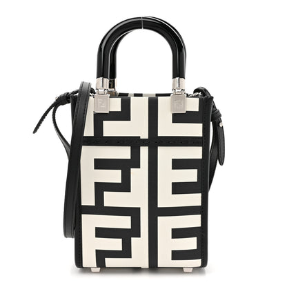 Fendi X MARC JACOBS Vitello King Plexiglass Logo Print Mini Fendi Sunshine Shopper Tote Black White 1 of 9