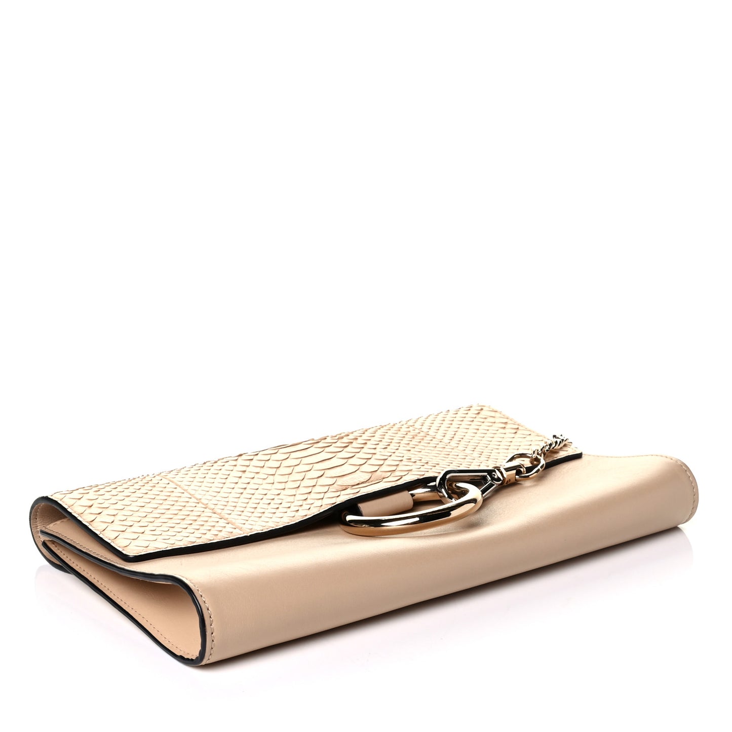 Snakeskin Calfskin Faye Clutch Pearl Beige