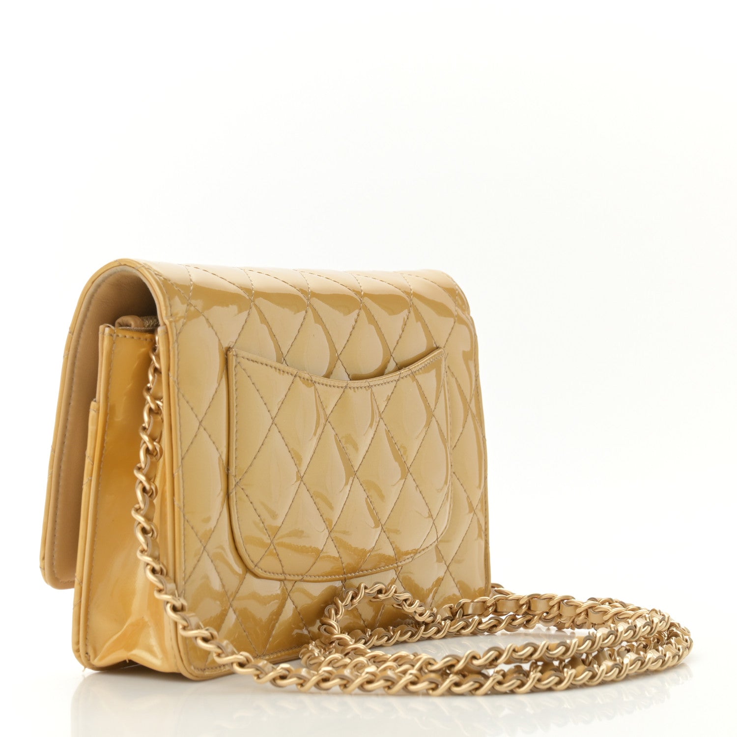 Chanel Metallic Patent Quilted Wallet On Chain WOC Gold 3 of 12