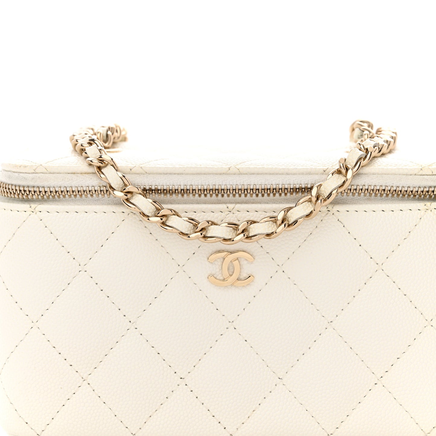 Caviar Quilted Small Vanity Case With Chain White