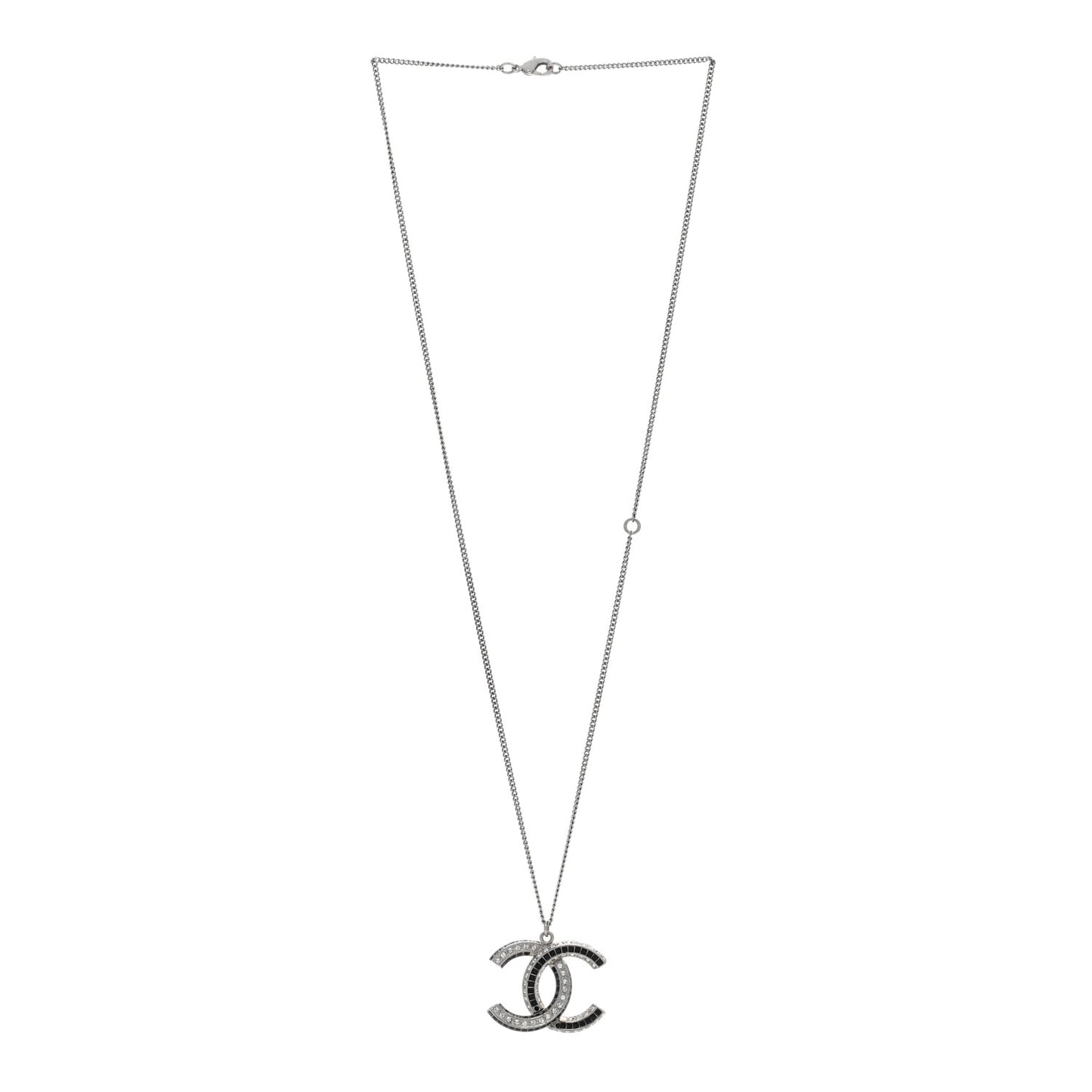 Baguette Crystal Large CC Necklace Silver Black