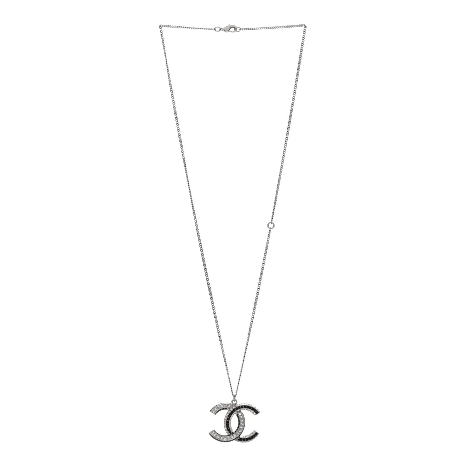 Chanel Baguette Crystal Large CC Necklace Silver Black 3 of 4