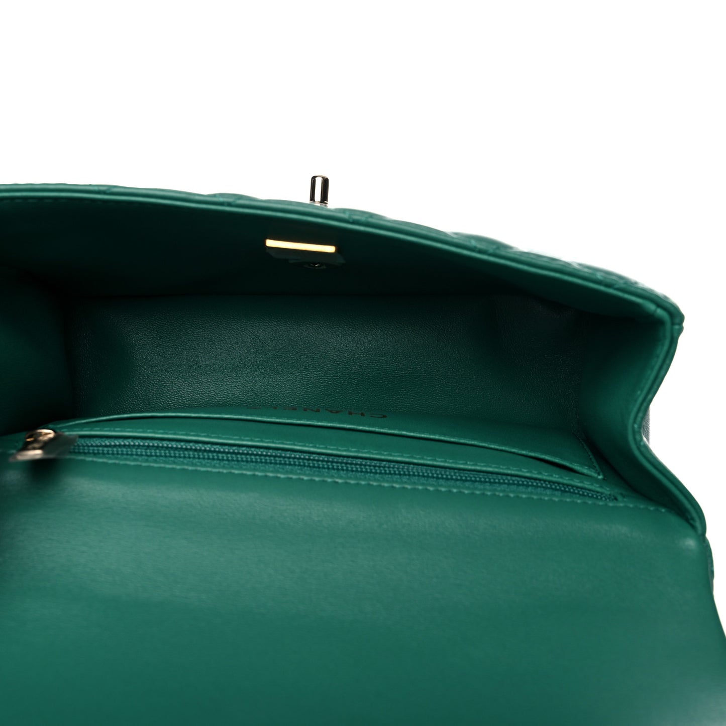 Lambskin Quilted Mini Top Handle Rectangular Flap Green