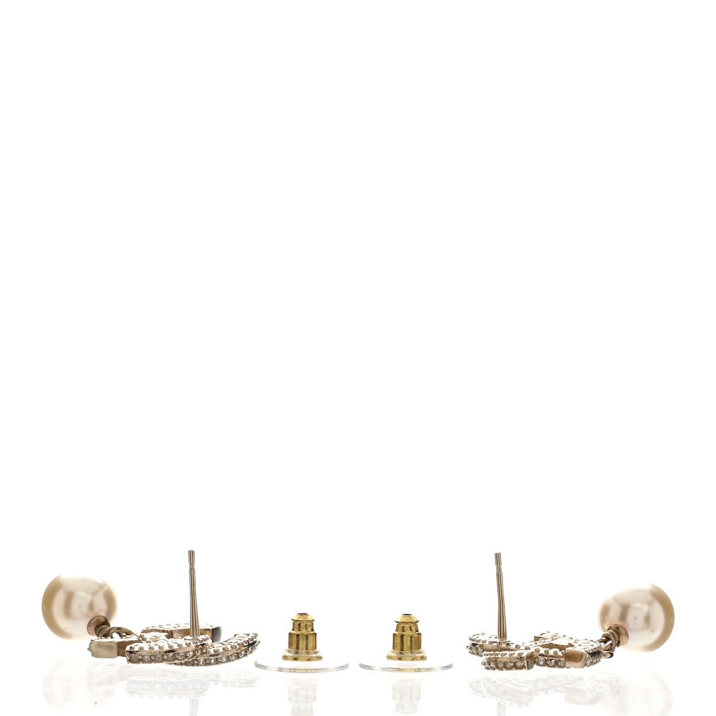 Crystal Pearl CC Drop Earrings Gold