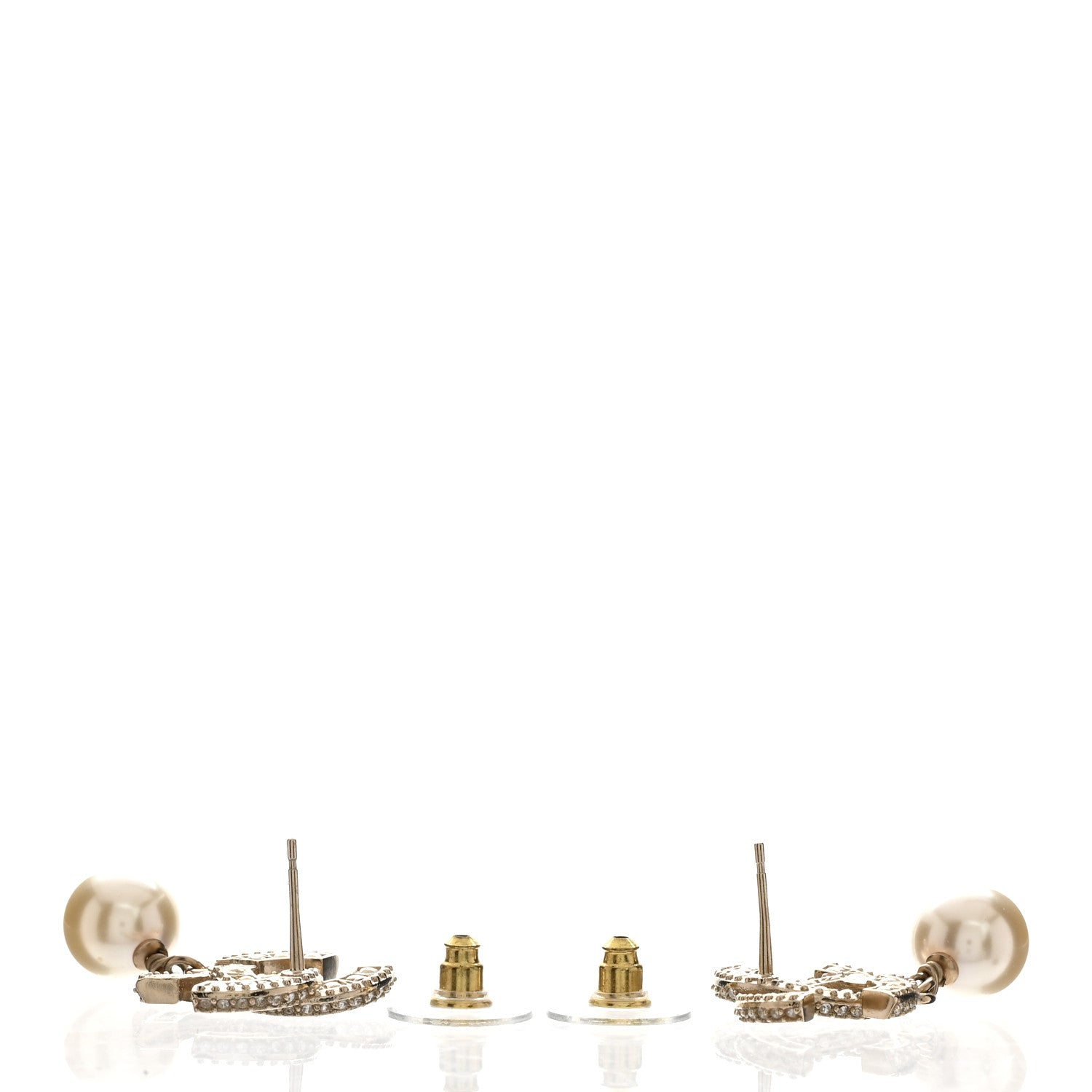 Chanel Crystal Pearl CC Drop Earrings Gold 3 of 5