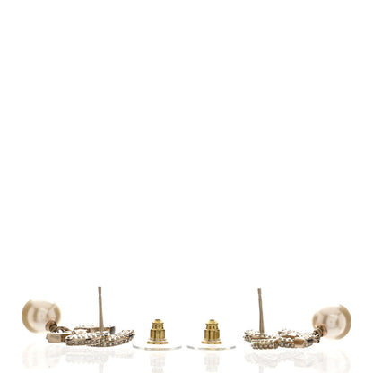 Chanel Crystal Pearl CC Drop Earrings Gold 3 of 5