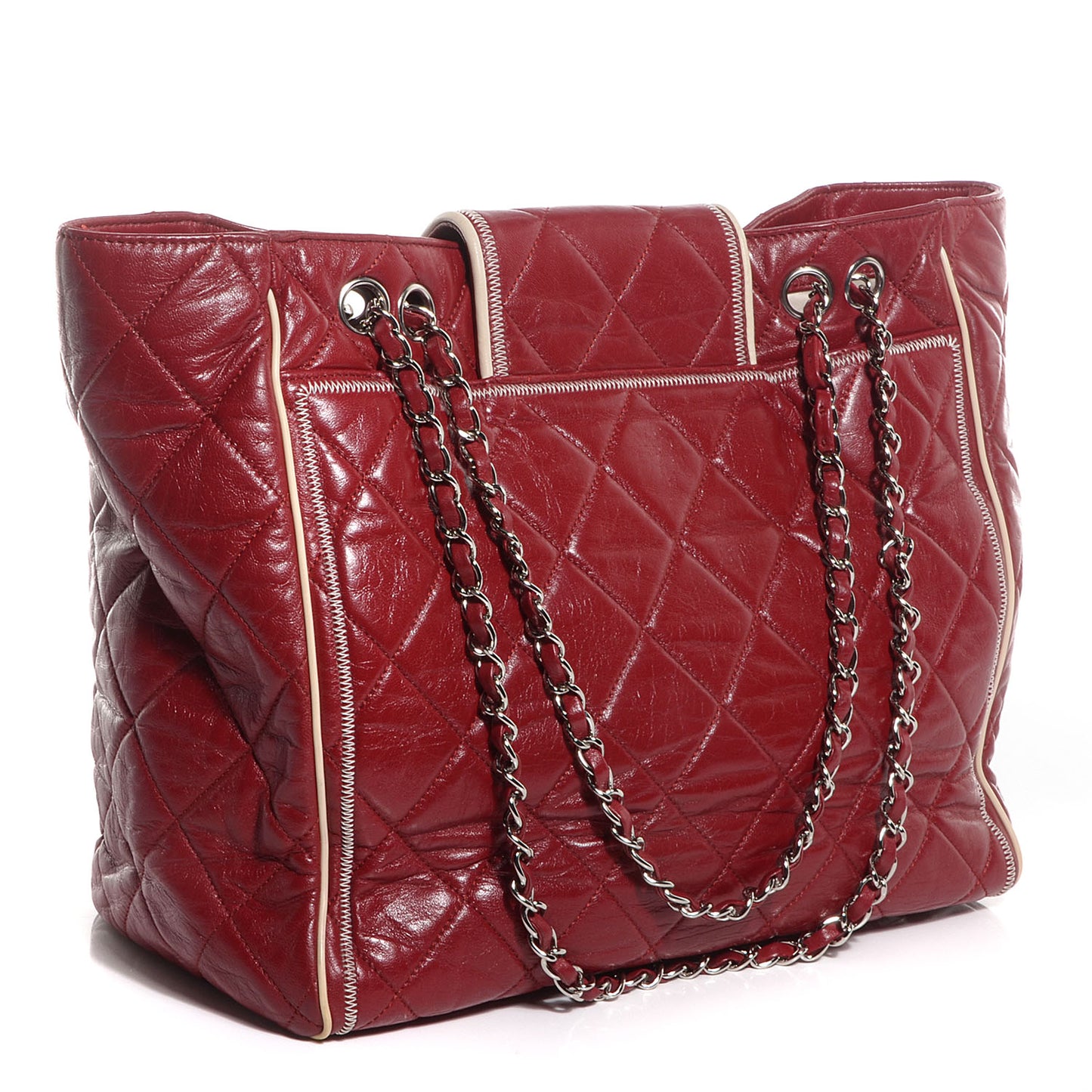 Lambskin Quilted North South Large Tote Red
