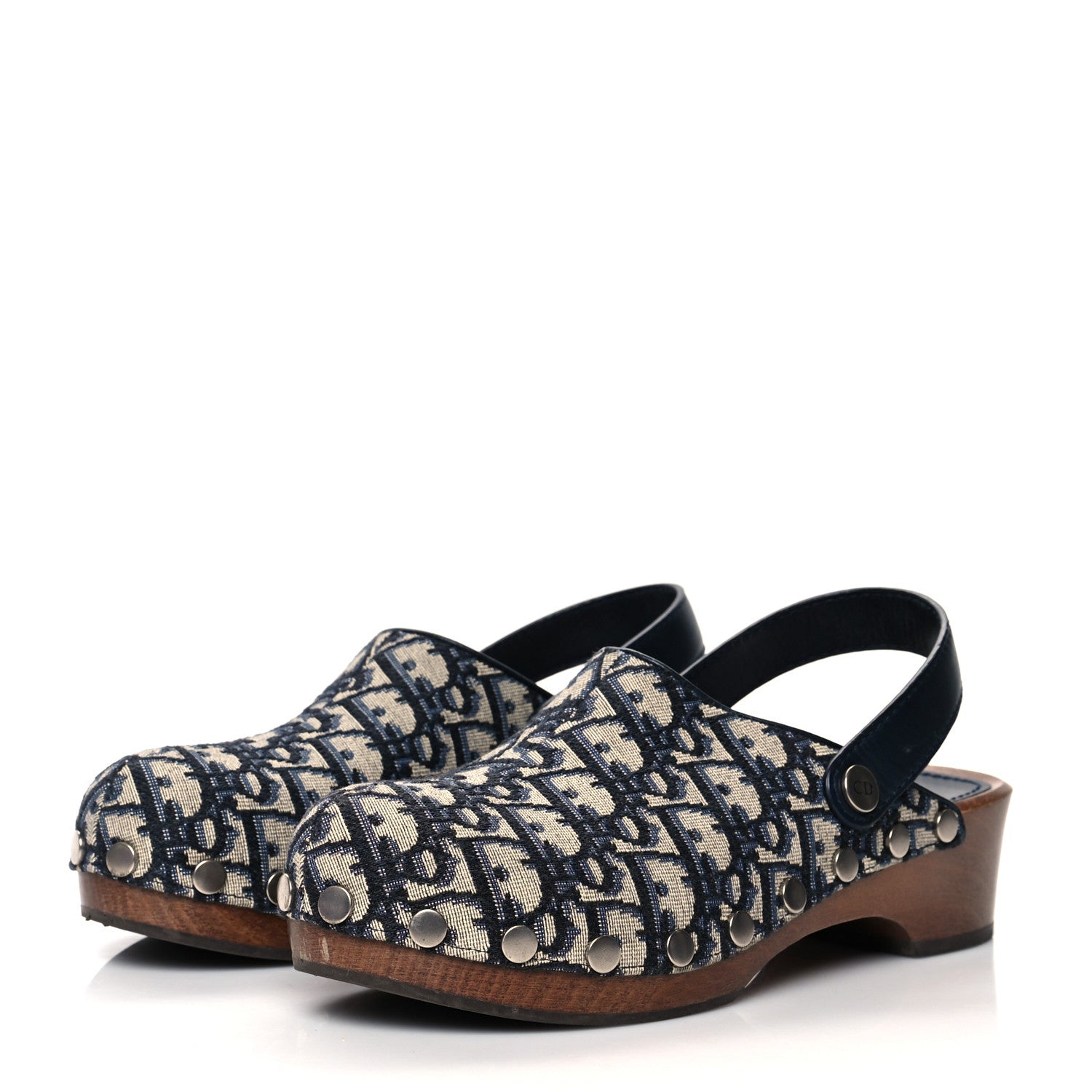 Christian Dior Canvas Oblique Diorquake 20mm Slingback Clogs 38 Deep Blue 3 of 9