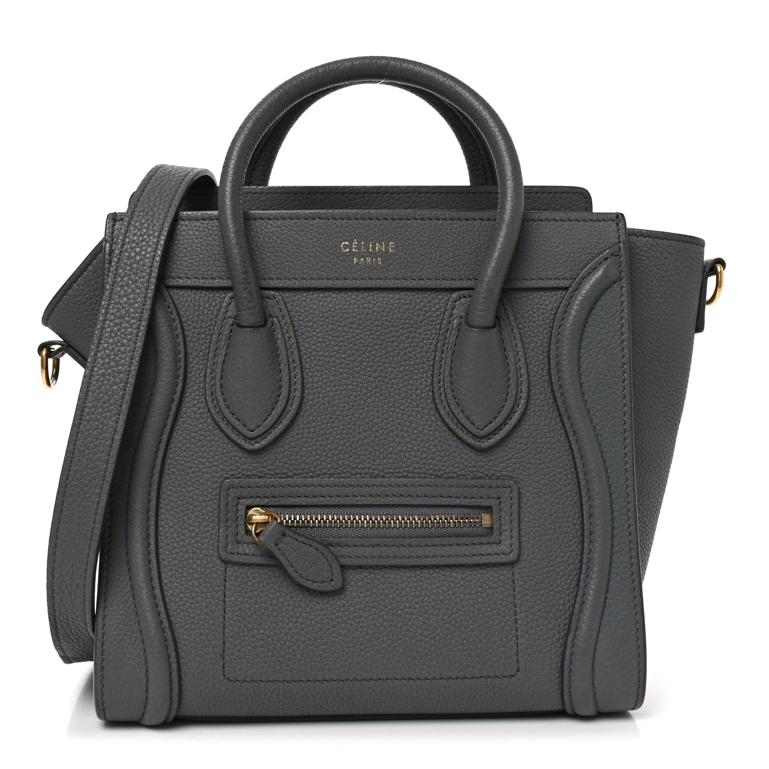 Celine Drummed Calfskin Nano Luggage Kohl 1 of 10