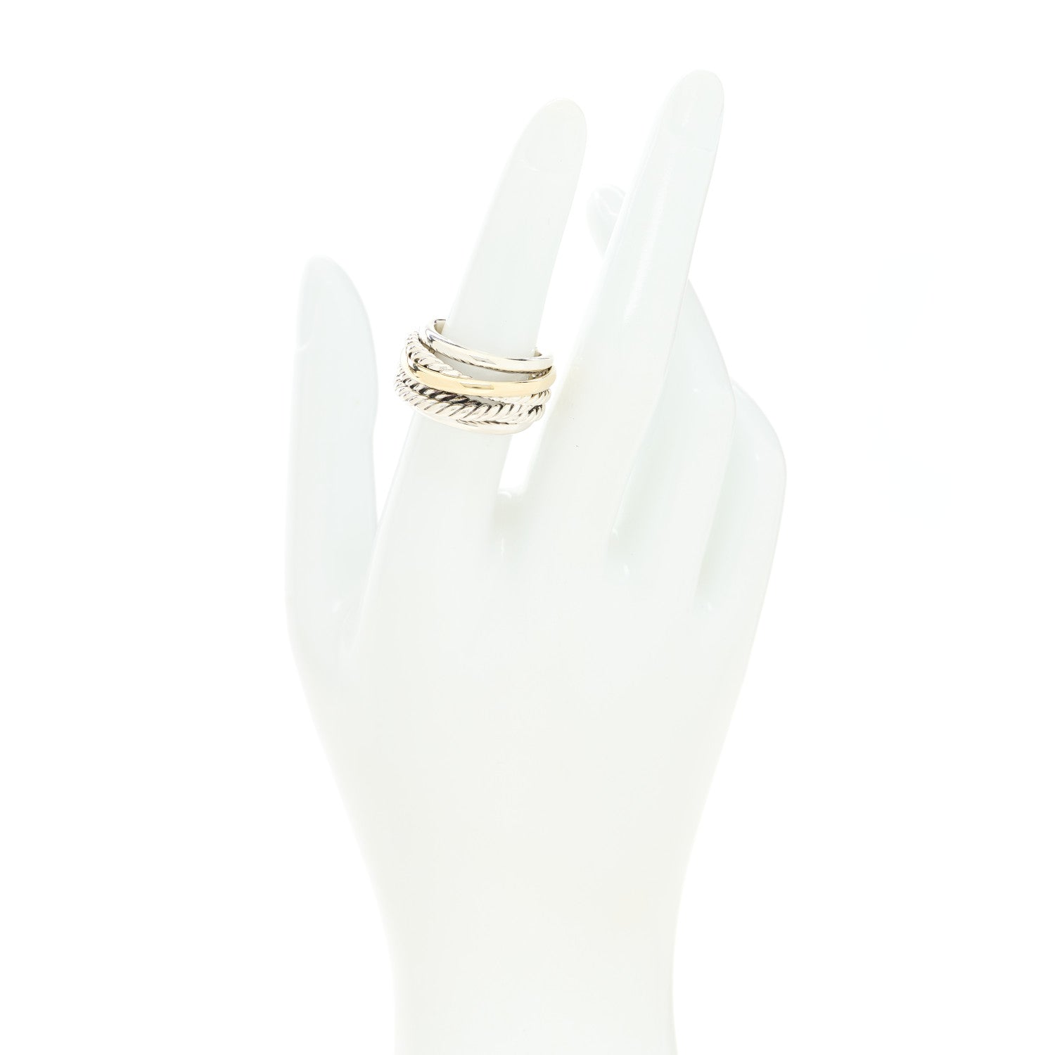 David Yurman Sterling Silver 14K Yellow Gold Narrow Crossover Ring 53 6.5 2 of 5