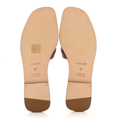 Hermes Box Calfskin Oran Sandals 39 Gold 5 of 9
