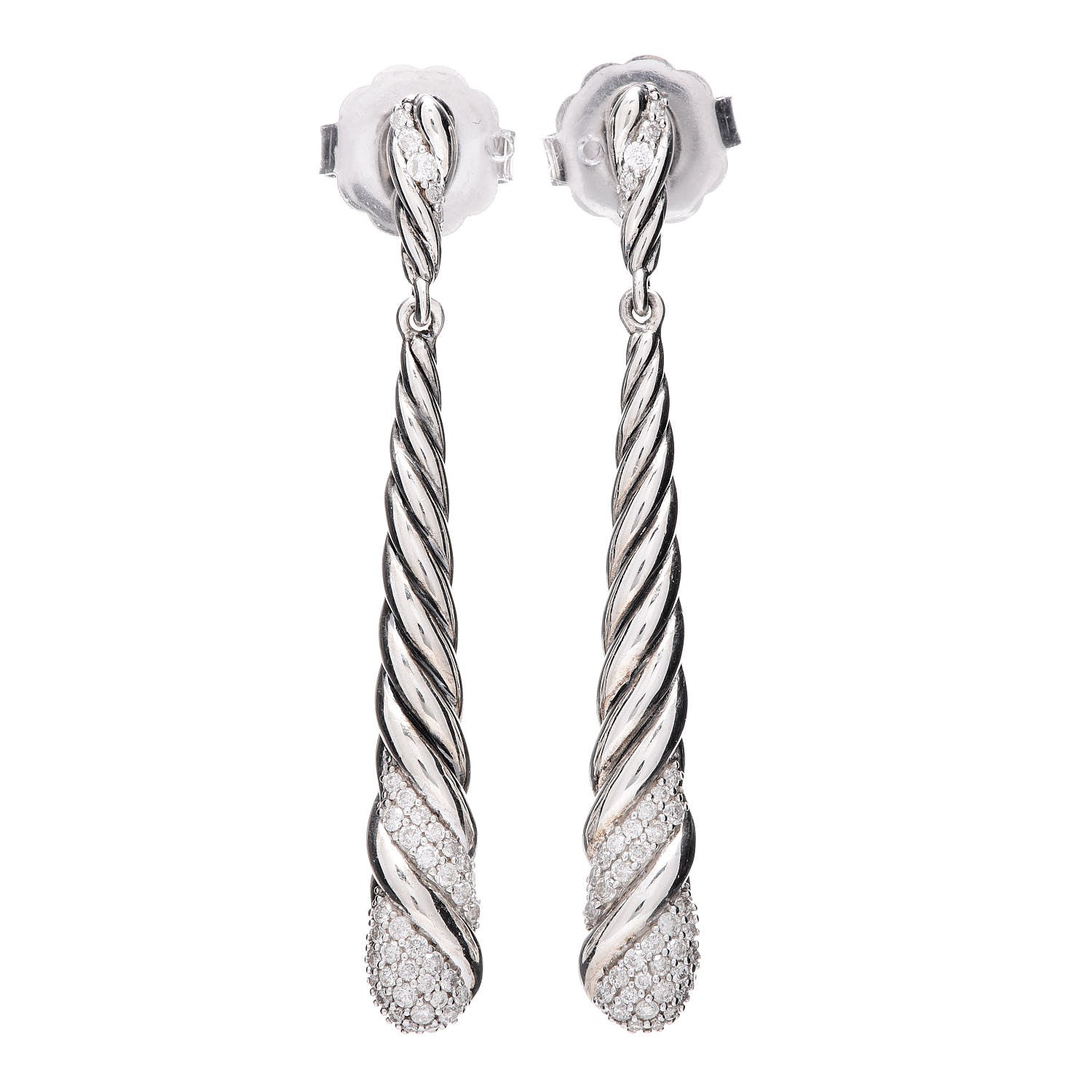 David Yurman Sterling Silver Diamond Willow Drop Earrings 1 of 4