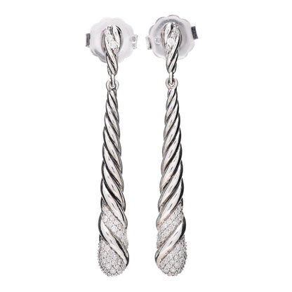 David Yurman Sterling Silver Diamond Willow Drop Earrings 1 of 4