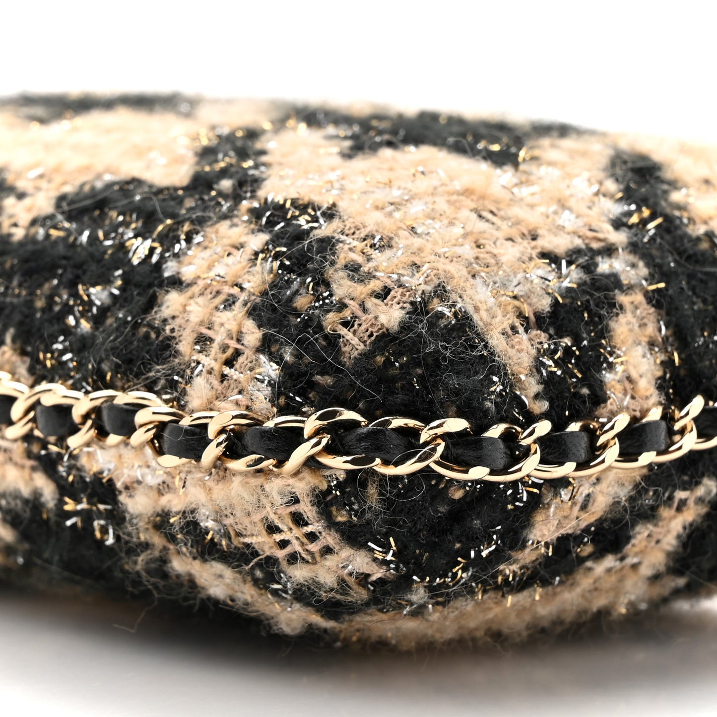 Tweed Chain Around Phone Holder Beige Black