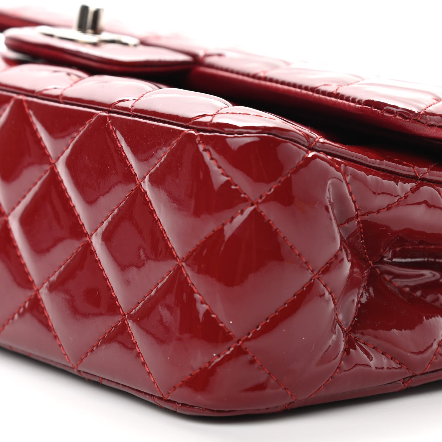 Chanel Patent Calfskin Quilted Medium Double Flap Dark Red 10 of 14