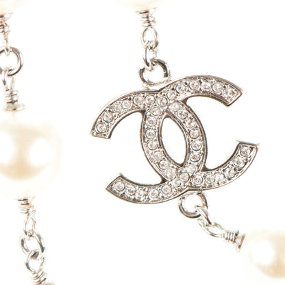 Chanel Crystal Pearl CC Long Necklace Silver 3 of 4