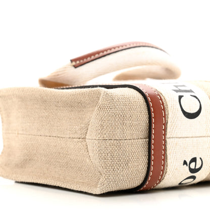 Chloe Cotton Calfskin Mini Woody Ribbon Tote White Brown 8 of 9
