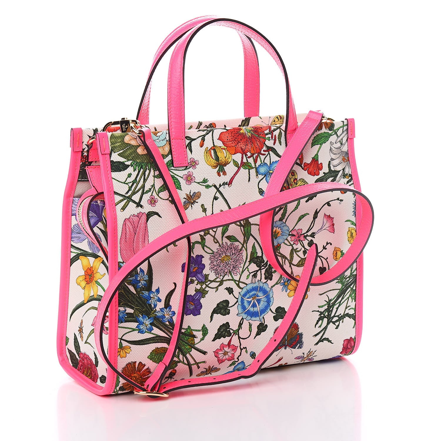 Gucci Canvas Medium Flora Tote Fuchsia 3 of 12
