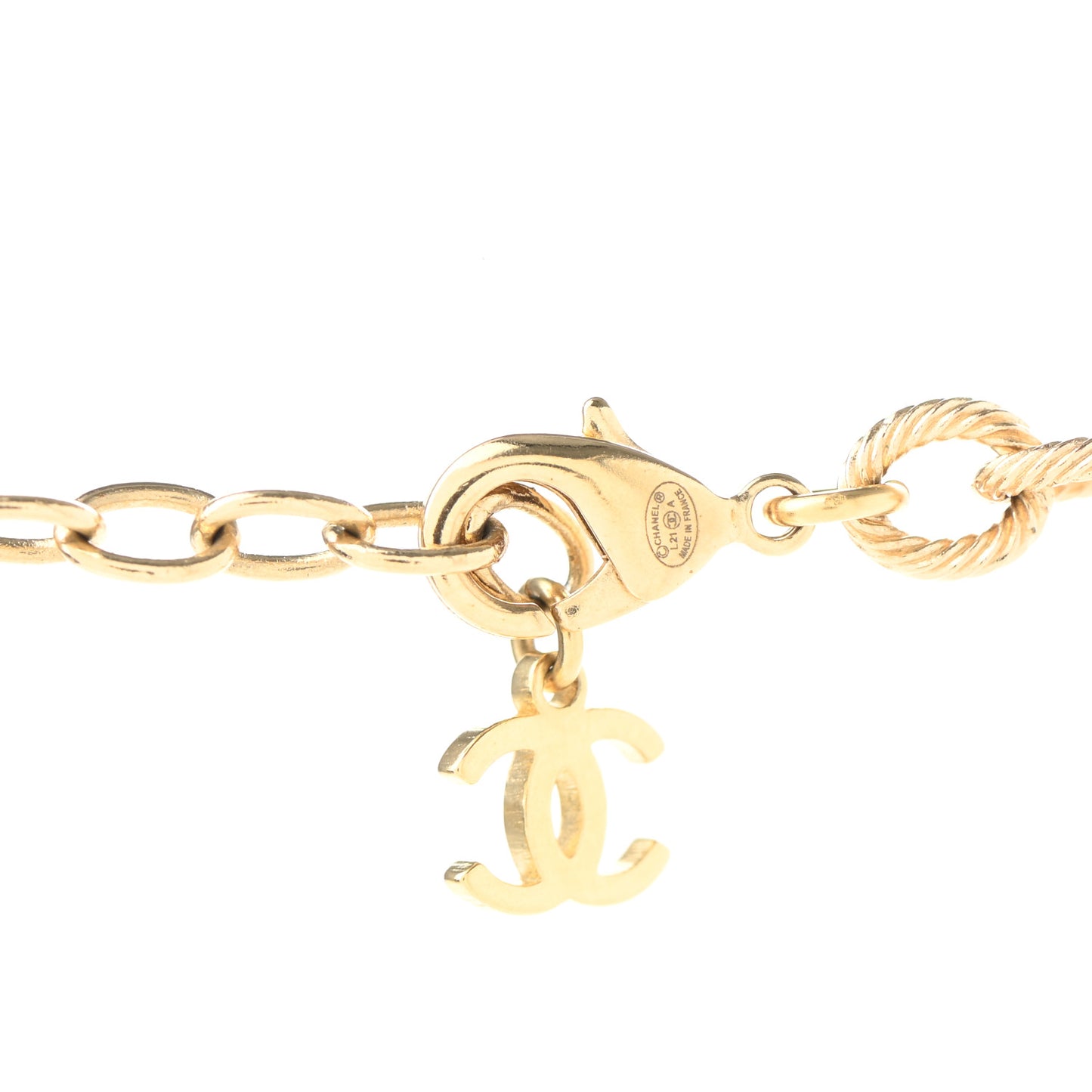 Metal Quilted CC Necklace Gold