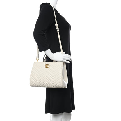 Gucci Calfskin Matelasse Small GG Marmont Tote White 3 of 13