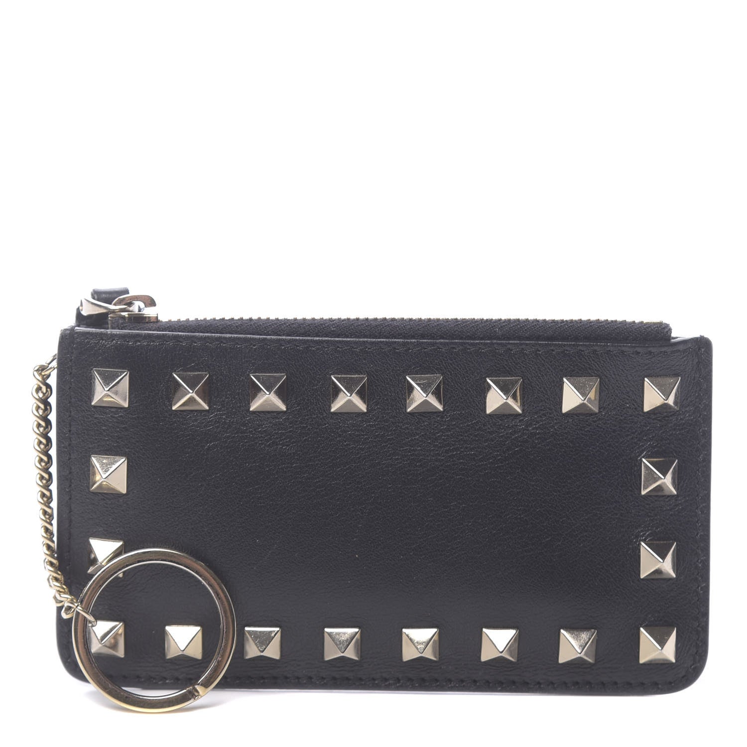 Valentino Garavani Vitello Rockstud Key Coin Case Card Holder Black 1 of 8