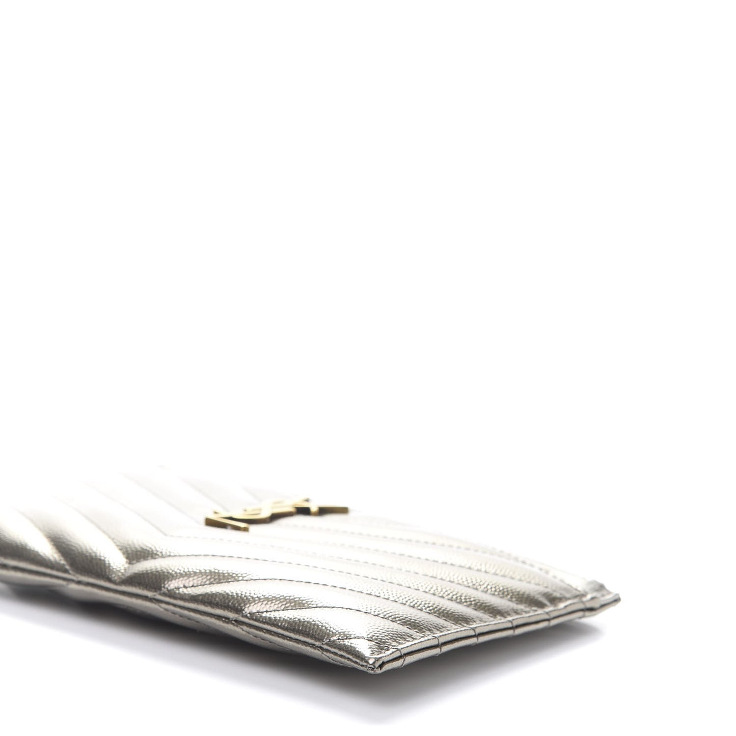 Metallic Grain De Poudre Matelasse Chevron Monogram Bill Pouch Piombo
