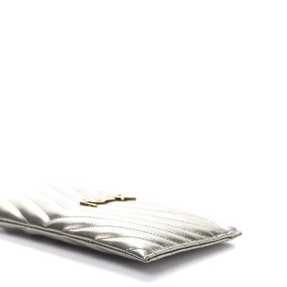 Saint Laurent Metallic Grain De Poudre Matelasse Chevron Monogram Bill Pouch Piombo 7 of 10