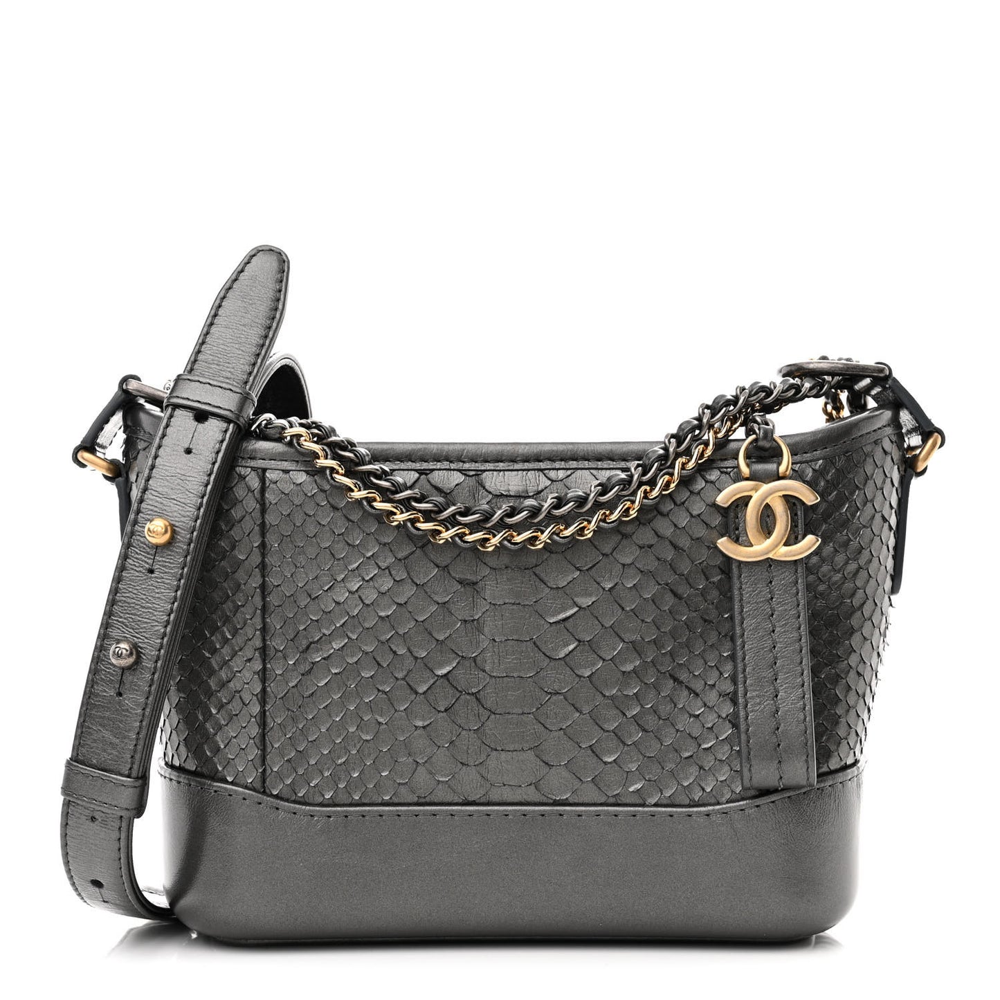 Metallic Snakeskin Small Gabrielle Hobo Black