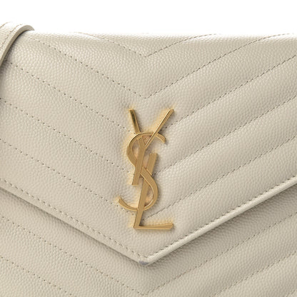 Saint Laurent Grain De Poudre Matelasse Chevron Monogram Envelope Chain Wallet Nude Powder 14 of 15
