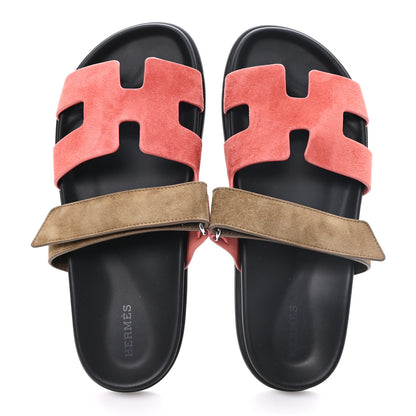 Hermes Suede Goatskin Womens Chypre Sandals 40 Rouge Tomette Terre Ambree 2 of 9