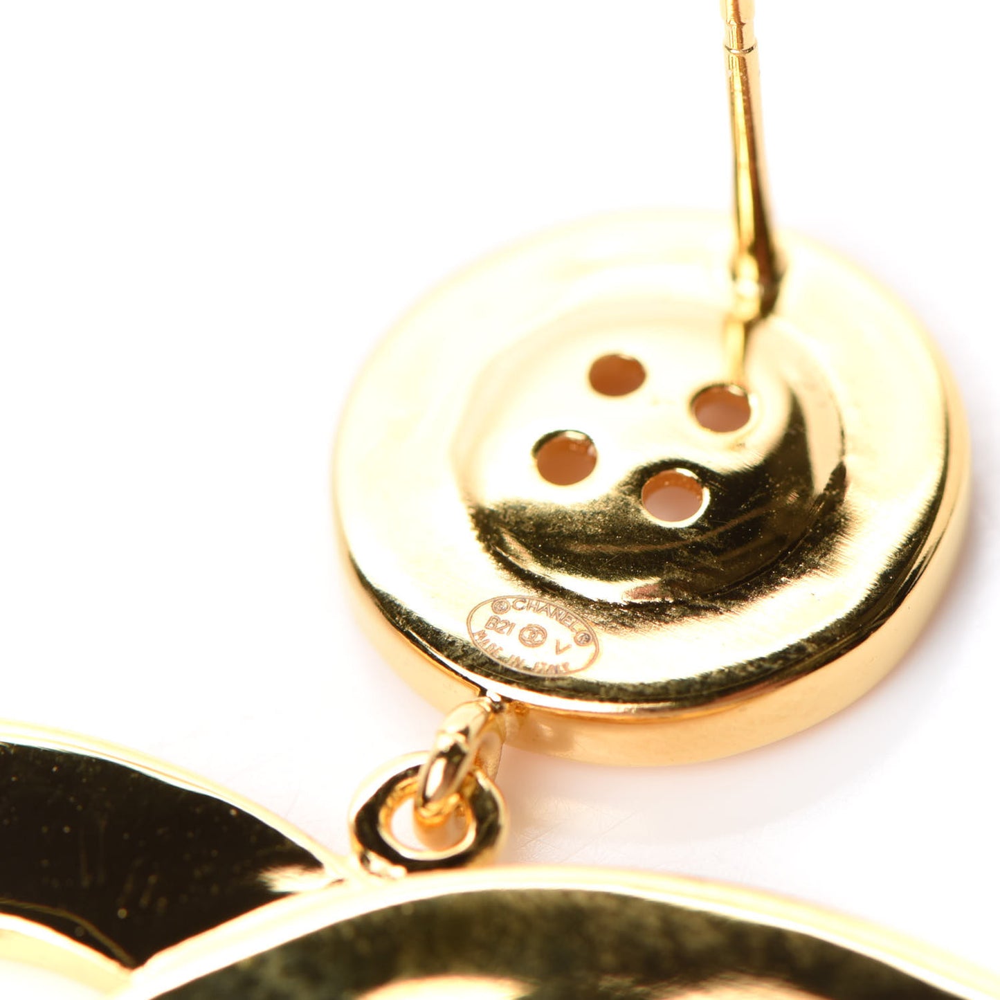 Metal Large Paris Button Earrings Gold